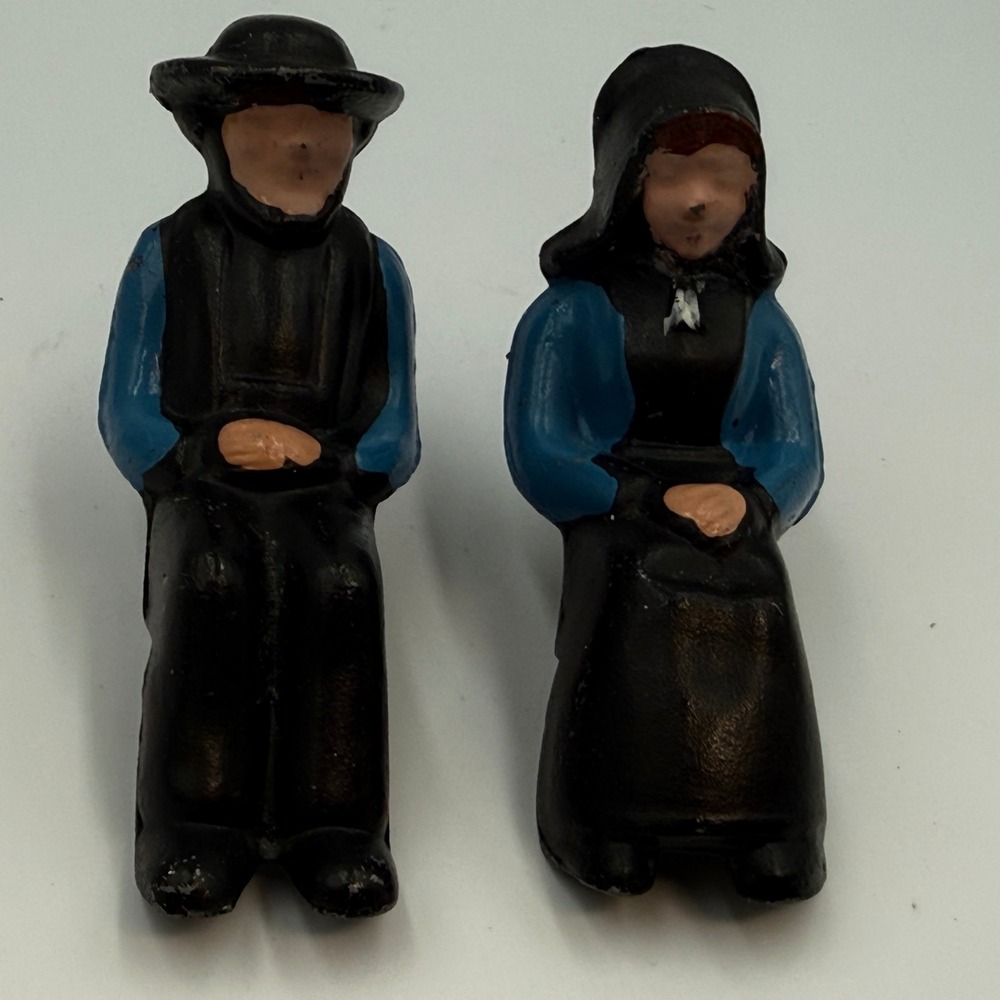 Vintage Amish Figurines Set of 4 Ceramic and Cast Metal Folk Art Decor 3 Inch - Picture 7 of 11
